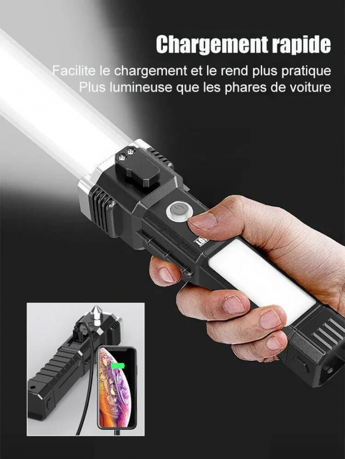 Lampe de sécurité 8 en 1 :: Portable , rechargeable et multifonctionnelle